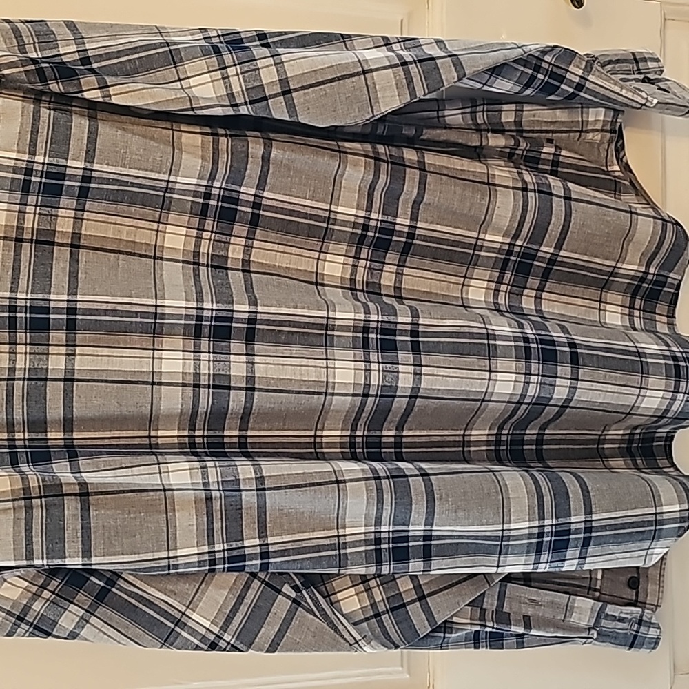 BANANA REPUBLIC UEC Men’s Shirt Size Large Plaid button down blue gray collared - Picture 5 of 10